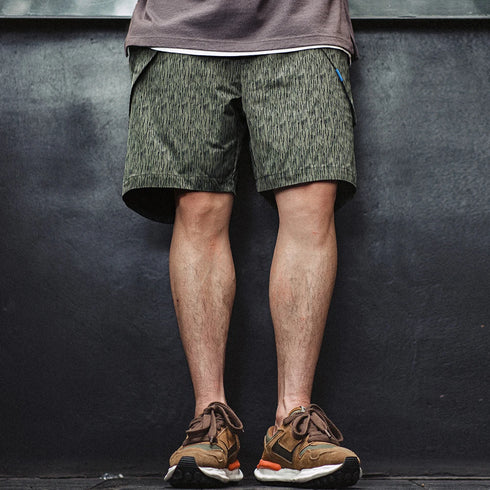Retro Raindrop Camo Print Shorts – Functional Straight Fit Casual Summer Pants